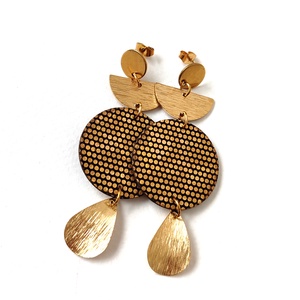 Arany pöttyös textilfülbevaló aranyozott nemesacél kiegészítőkkel, Ékszer, Fülbevaló, Lógó fülbevaló, Ékszerkészítés, MESKA