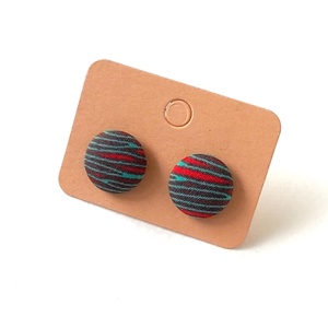Piros és kék csíkos bedugós textilfülbevaló, Ékszer, Fülbevaló, Pötty fülbevaló, Ékszerkészítés, MESKA