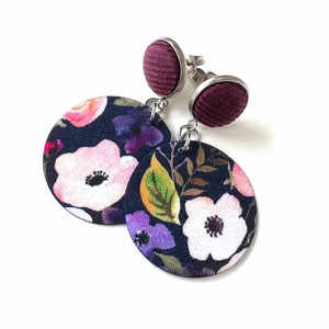Sötétkék alapon virágmintás kisméretű textilfülbevaló nemesacél alkatrészekkel, Ékszer, Fülbevaló, Lógó fülbevaló, Ékszerkészítés, MESKA