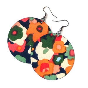 Nagy virágmintás textilfülbevaló , Ékszer, Fülbevaló, Lógó fülbevaló, Ékszerkészítés, MESKA