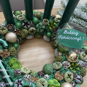Elegáns adventi koszorú, zöld színben - karácsony - adventi díszek - adventi koszorú - Meska.hu