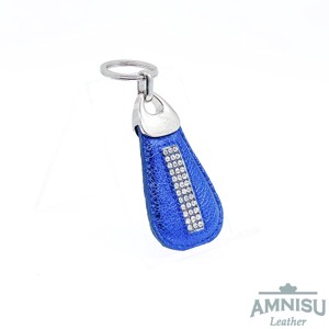 Metál királykék csepp alakú swarovski köves bőr kulcstartó H6018 - Meska.hu