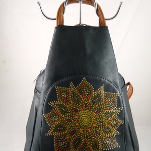 Masszív JGL műbőr kézi/váll és háti táska, kézzel festett, egyedi mintával! Vera Pelle replika. - táska & tok - hátizsák - kishátizsák - Meska.hu