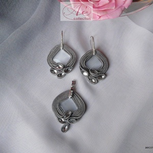 Exkluzív ezüstszürke sujtás ékszergarnitúra., Ékszer, Fülbevaló, Lógó fülbevaló, Ékszerkészítés, MESKA