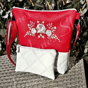 Piros - Fehér táska - táska & tok - kézitáska & válltáska - vállon átvethető táska - Meska.hu
