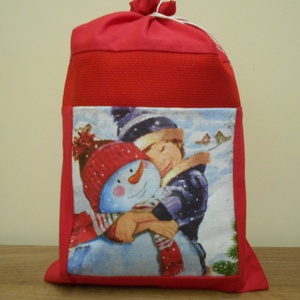 Mikulás zsák, névre szóló, egyedi, Karácsony, Mikulás, Mikulás zsák, zokni, csizma, Decoupage, transzfer és szalvétatechnika, Hímzés, Meska