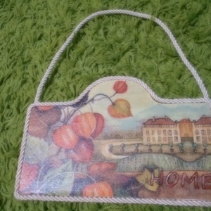 HOME tábla, Otthon & Életmód, Dekoráció, Ajtó- és ablak dekoráció, Ajtótábla, Decoupage, transzfer és szalvétatechnika, MESKA