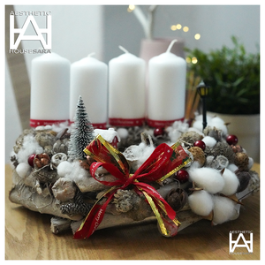 Gyönyörű piros-fehér adventi koszorú, Karácsony, Adventi díszek, Adventi koszorú, Mindenmás, MESKA