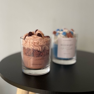 Kézműves szójagyertya csomag  Cookie Delight (kávé illat) és Blueberry (áfonya illat) desszert gyertyák habos díszítéss, Otthon & Életmód, Gyertya, illat, aroma, Gyertya, , MESKA