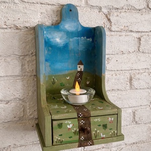 Rusztikus fa mécses - fali mécsestartó - liba - házikó, Otthon & Életmód, Gyertya, illat, aroma, Mécses és mécsestartó, Famegmunkálás, MESKA