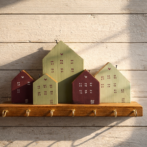 Fali kulcstartó olíva, menta, bordó házikókkal - Meska.hu