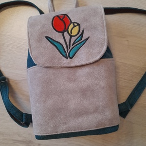 Tulipános kék-barna hátitáska - Meska.hu