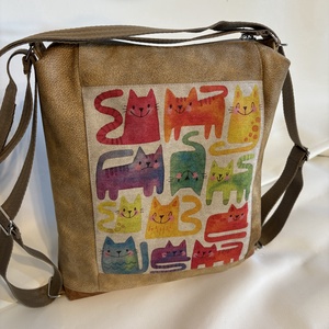 Barna, cica mintás 2 in 1 táska, Táska & Tok, Hátizsák, Hátizsák, Varrás, MESKA