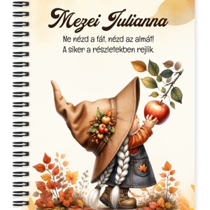 Személyre szabható - Őszi manó lány és az alma mintás A5-ös füzet, Otthon & Életmód, Papír, írószer, Jegyzetfüzet & Napló, , MESKA