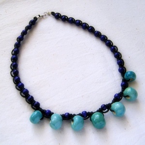 Türkiz gyöngyös csomózott kerámia nyaklánc -  - Meska.hu