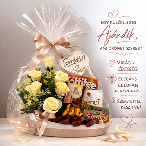 Ajándék csomag virág díszítéssel - otthon & életmód - virágdekoráció - virágok - virágbox - Meska.hu