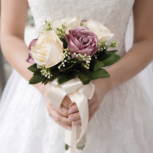 Ekrü mályva rózsacsokor - esküvő - menyasszonyi- és dobócsokor - Meska.hu