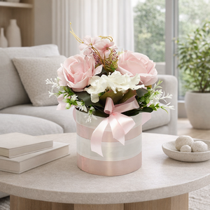 Romantikus rózsaszín virágbox rózsával � romantikus ajándék és lakásdekor - otthon & életmód - dekoráció - asztal és polc dekoráció - asztaldísz - Meska.hu