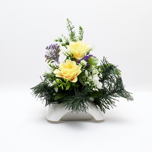  Tavaszi hangulatú temetői dísz sárga és lila virágokkal - otthon & életmód - vallás - temetkezési tárgy - sírdísz, kegyeleti dísz - Meska.hu