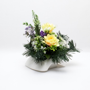  Tavaszi hangulatú temetői dísz sárga és lila virágokkal - otthon & életmód - vallás - temetkezési tárgy - sírdísz, kegyeleti dísz - Meska.hu