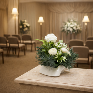 Fehér temetői dísz zöld kiegészítőkkel - otthon & életmód - vallás - temetkezési tárgy - sírdísz, kegyeleti dísz - Meska.hu