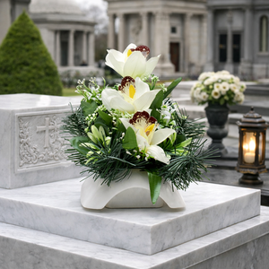 Elegáns orchideás temetői dísz fehér-zöld színvilágban - otthon & életmód - vallás - temetkezési tárgy - sírdísz, kegyeleti dísz - Meska.hu