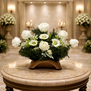 Fehér, letisztult sírdísz művirágokkal - otthon & életmód - vallás - temetkezési tárgy - sírdísz, kegyeleti dísz - Meska.hu