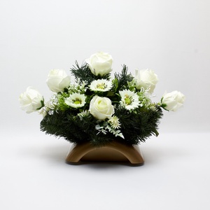 Fehér, letisztult sírdísz művirágokkal - otthon & életmód - vallás - temetkezési tárgy - sírdísz, kegyeleti dísz - Meska.hu