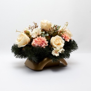 Barack�krém romantikus sírdísz művirágokkal - otthon & életmód - vallás - temetkezési tárgy - sírdísz, kegyeleti dísz - Meska.hu