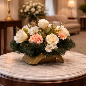 Barack�krém romantikus sírdísz művirágokkal, Otthon & Életmód, Vallás, Temetkezési tárgy, Sírdísz, kegyeleti dísz, Virágkötés, MESKA