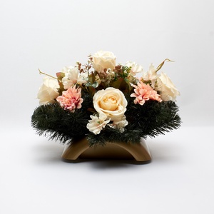 Barack�krém romantikus sírdísz művirágokkal - otthon & életmód - vallás - temetkezési tárgy - sírdísz, kegyeleti dísz - Meska.hu