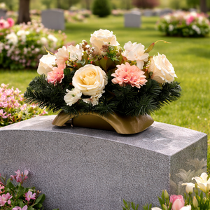 Barack�krém romantikus sírdísz művirágokkal - otthon & életmód - vallás - temetkezési tárgy - sírdísz, kegyeleti dísz - Meska.hu