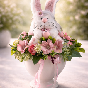 Nyuszis asztali dísz :: tojás kerámia kaspóban, Otthon & Életmód, Dekoráció, Asztal és polc dekoráció, Asztaldísz, Varrás, MESKA