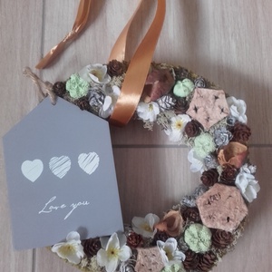 Virágos stilusú love-zöld kopogtató, ajtódísz -KÉSZTERMÉK - Meska.hu