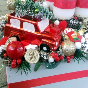 CLASSIC CHRISTMAS autós-karácsonyi asztaldsz,  adventi asztaldísz, koszorú, doboz, box karácsonyi dekoráció  - karácsony - karácsonyi lakásdekoráció - karácsonyi ajtódíszek - Meska.hu