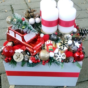 CLASSIC CHRISTMAS autós-karácsonyi asztaldsz,  adventi asztaldísz, koszorú, doboz, box karácsonyi dekoráció  - karácsony - karácsonyi lakásdekoráció - karácsonyi ajtódíszek - Meska.hu