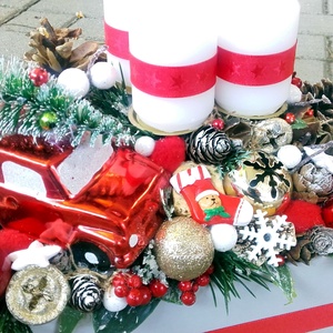 CLASSIC CHRISTMAS autós-karácsonyi asztaldsz,  adventi asztaldísz, koszorú, doboz, box karácsonyi dekoráció  - karácsony - karácsonyi lakásdekoráció - karácsonyi ajtódíszek - Meska.hu