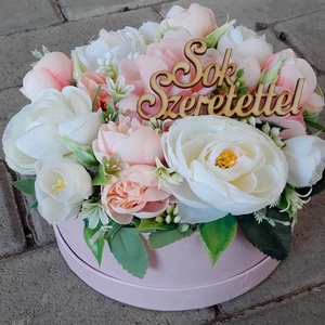 HABRÓZSA BOX, örök virágdoboz,  Anyák napja, habrózsa és boglárka asztaldísz, dekoráció, dsz - otthon & életmód - dekoráció - asztal és polc dekoráció - asztaldísz - Meska.hu