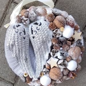 ANGYALSZÁRNY  ünnepi-karácsonyi-adventi kopogtató, ajtódísz, falidísz, koszorú RENDELHETŐ - karácsony - karácsonyi lakásdekoráció - karácsonyi ajtódíszek - Meska.hu