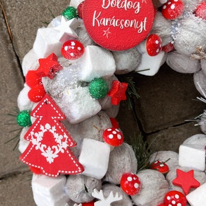 BOLDOG KARÁCSONYT piros-barna-termés  karácsonyi kopogtató,karácsonyi koszorú, ajtódísz, dekoráció KÉSZTERMÉK - karácsony - karácsonyi lakásdekoráció - karácsonyi ajtódíszek - Meska.hu