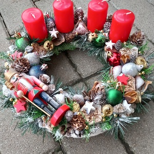 DIÓTÖRŐ  piros-fehér-karácsonyi kopogtató, asztaldísz, koszorú, box, RENDELHETŐ!!! , Karácsony, Karácsonyi lakásdekoráció, Ünnepi asztaldekoráció, Mindenmás, Virágkötés, MESKA