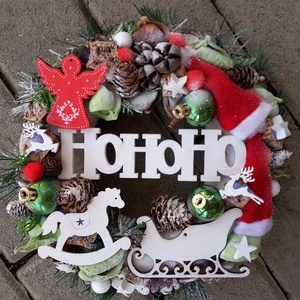 HOHOHO Karácsonyi kopogtató adventi ajtódísz,  koszorú, dsz, dekoráció, karácsonyi dekoráció  - karácsony - adventi díszek - adventi koszorú - Meska.hu