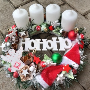 HOHOHO mikulás- piros-fehér-karácsonyi kopogtató, asztaldísz, koszorú, box - karácsony - karácsonyi lakásdekoráció - ünnepi asztaldekoráció - Meska.hu