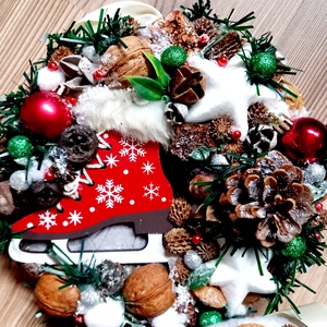 HÚZZ KORCSOLYÁT adventi dísz, adventi koszorú, adventi kopogtató, karácsonyi ajtódísz, karácsonyi kopogtató KÉSZTERMÉK - karácsony - karácsonyi lakásdekoráció - karácsonyi ajtódíszek - Meska.hu