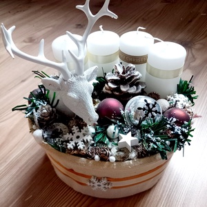RÉNSZARVAS karácsonyi koszorú, adventi koszorú, adventi asztaldísz, ünnepi dekoráció  , Karácsony, Karácsonyi lakásdekoráció, Karácsonyi ajtódíszek, Mindenmás, Virágkötés, MESKA