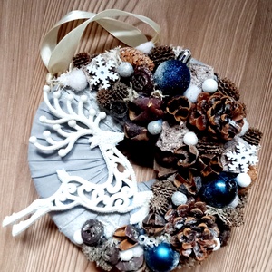 TÉLI TÁJ téli-kék adventi koszorú, adventi asztaldísz, ünnepi dekoráció, karácsonyi dísz, Karácsony, Adventi díszek, Adventi koszorú, Virágkötés, Mindenmás, MESKA