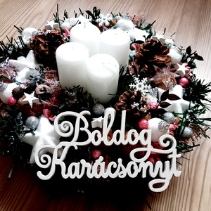 BOLDOG KARÁCSONYT karácsonyi- adventi ünnepi asztaldsz, box, karácsonyi koszorú,  - Meska.hu