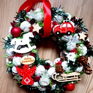 JÁTÉKORSZÁG ADVENTKOR piros-fehér-termés  karácsonyi kopogtató,karácsonyi koszorú, ajtódísz, dekoráció KÉSZTERMÉK, Karácsony, Karácsonyi lakásdekoráció, Karácsonyi ajtódíszek, Mindenmás, Virágkötés, MESKA