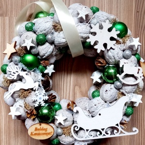 ADVENT IDEJÉN ezüst-zöld-fehér- karácsonyi dekoráció, karácsonyi kopogtató, ajtódísz,  koszorú  - Meska.hu