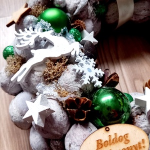 ADVENT IDEJÉN ezüst-zöld-fehér- karácsonyi dekoráció, karácsonyi kopogtató, ajtódísz,  koszorú  - karácsony - karácsonyi lakásdekoráció - karácsonyi ajtódíszek - Meska.hu